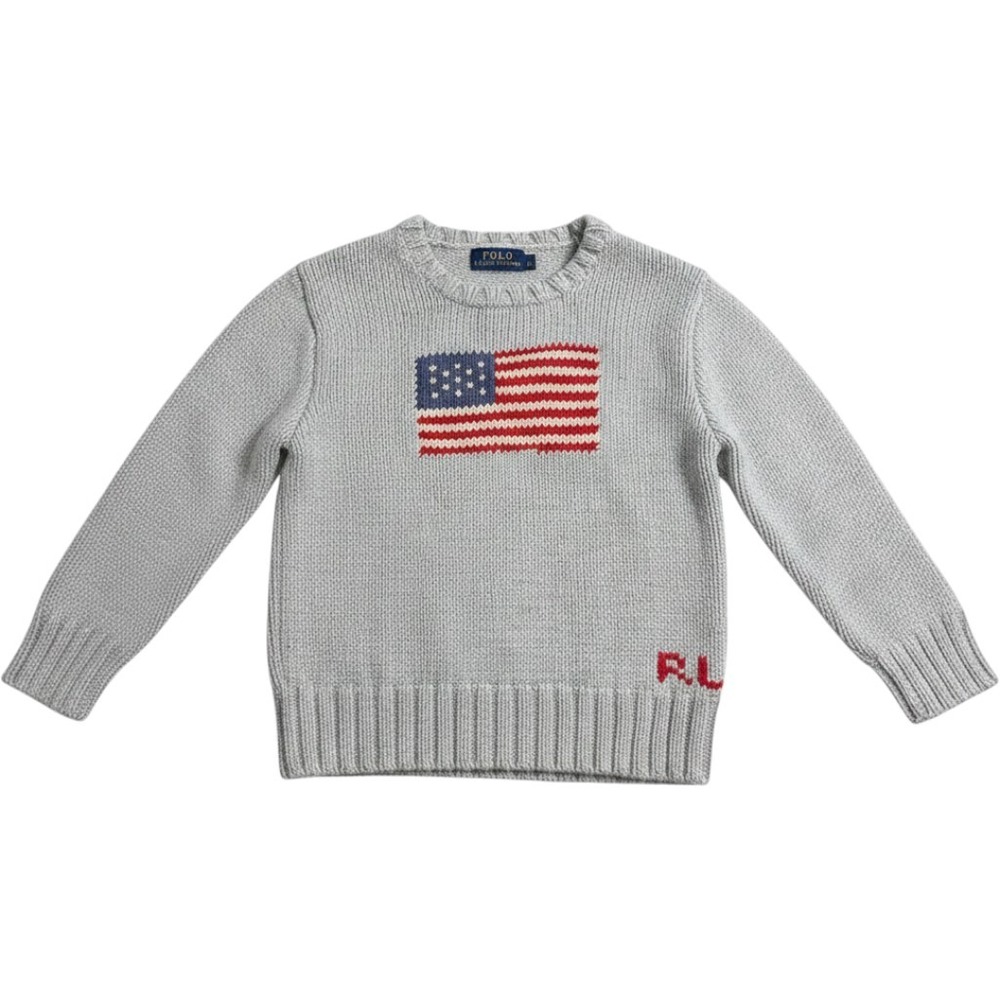 Polo Ralph Lauren Kids Gray American Flag Cotton Knit Sweater Size 5